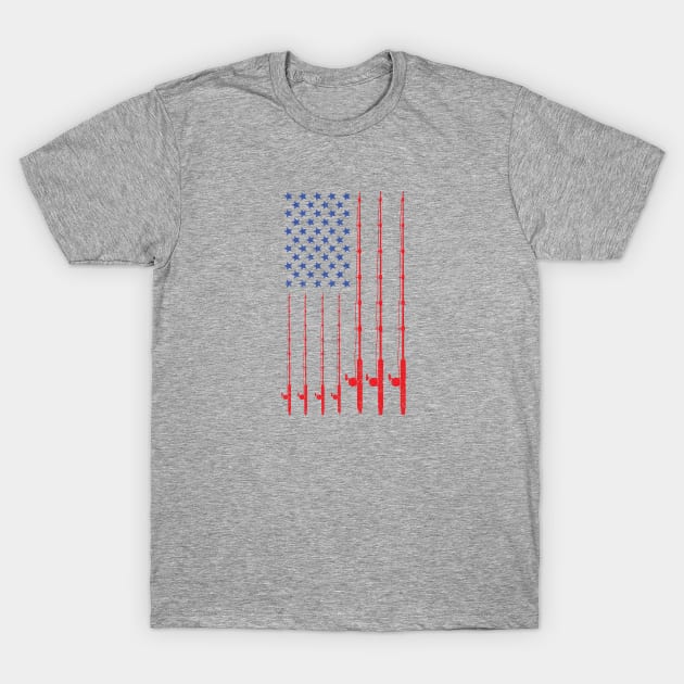 American Flag Fishing Poles Design T-Shirt by TeeShirt_Expressive